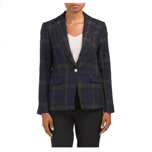 Carolina Belle Jackets & Blazers - Carolina Belle NWT blue green plaid tartan one button blazer jacket, sz L